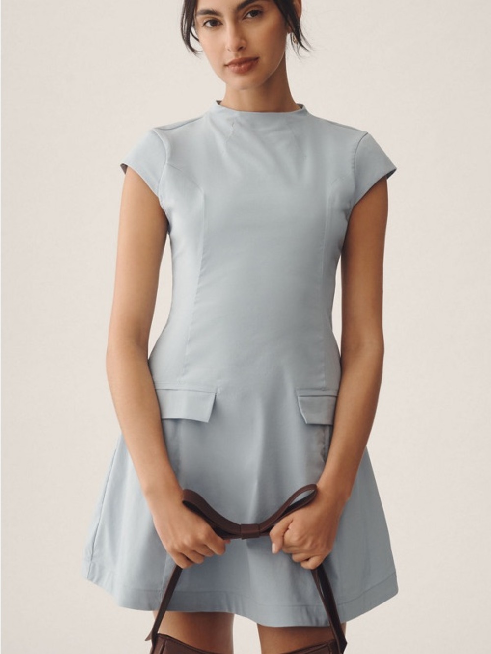 Anthropologie Maeve Cap-Sleeve Mock-Neck Mini Dress